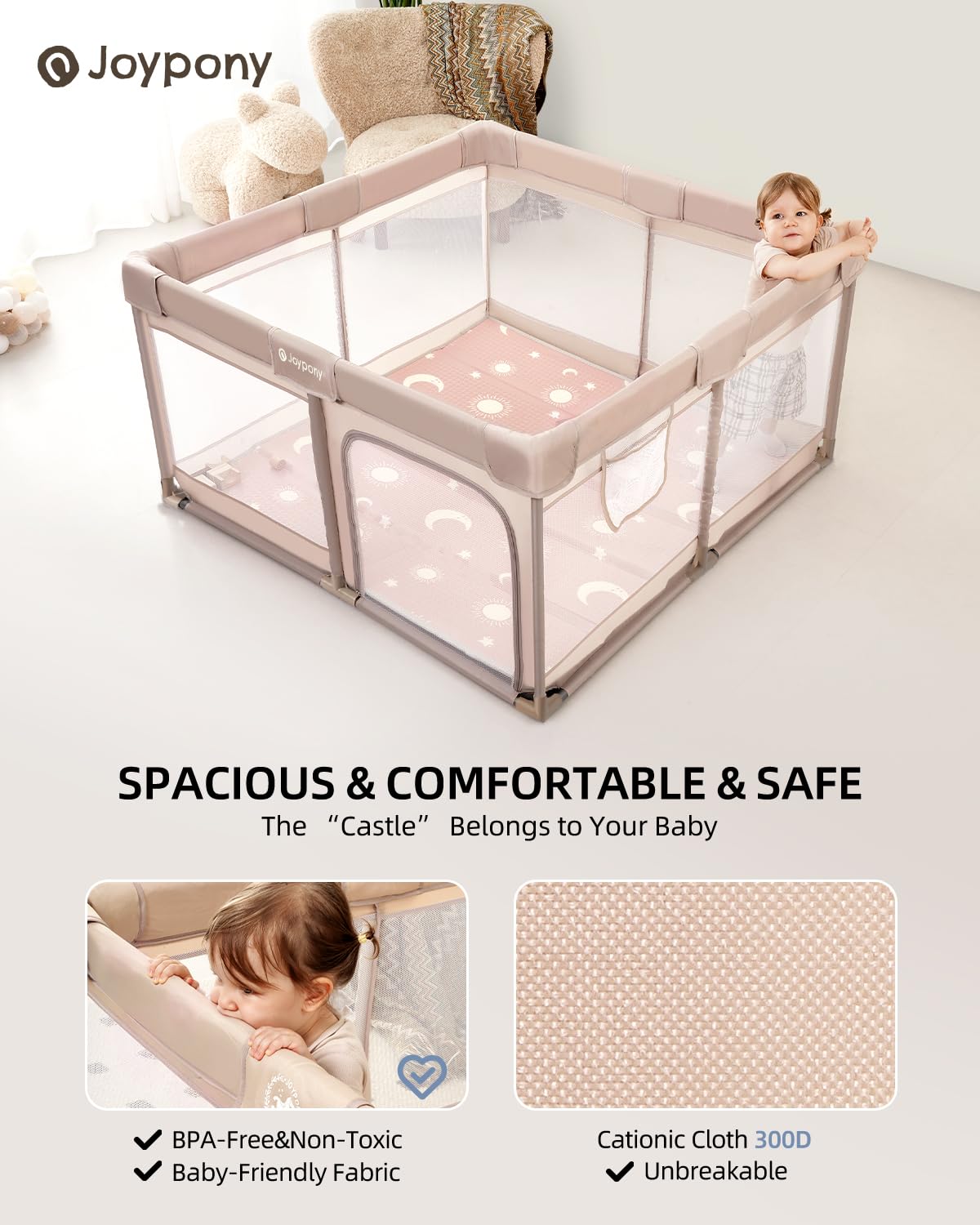 Baby Playpen with Mat 50x50 in Beige E395