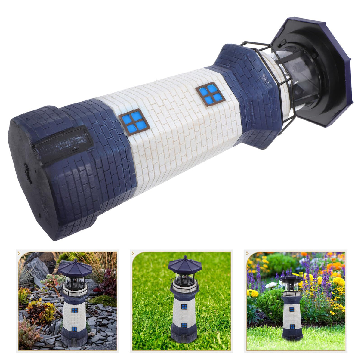 Solar Rotating Lighthouse Light Outdoor Waterproof Garden Decor X6026