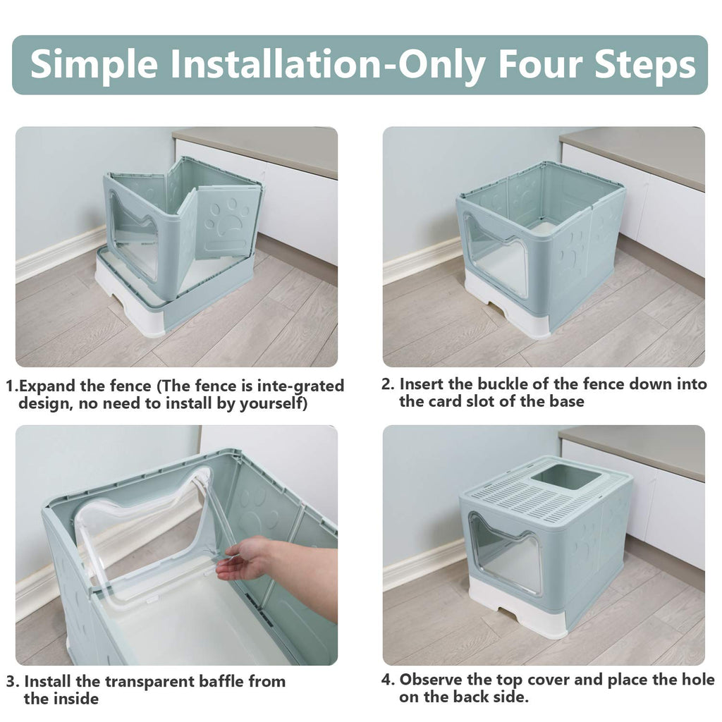 Foldable Enclosed Cat Litter Box with Lid and Litter Scoop V354