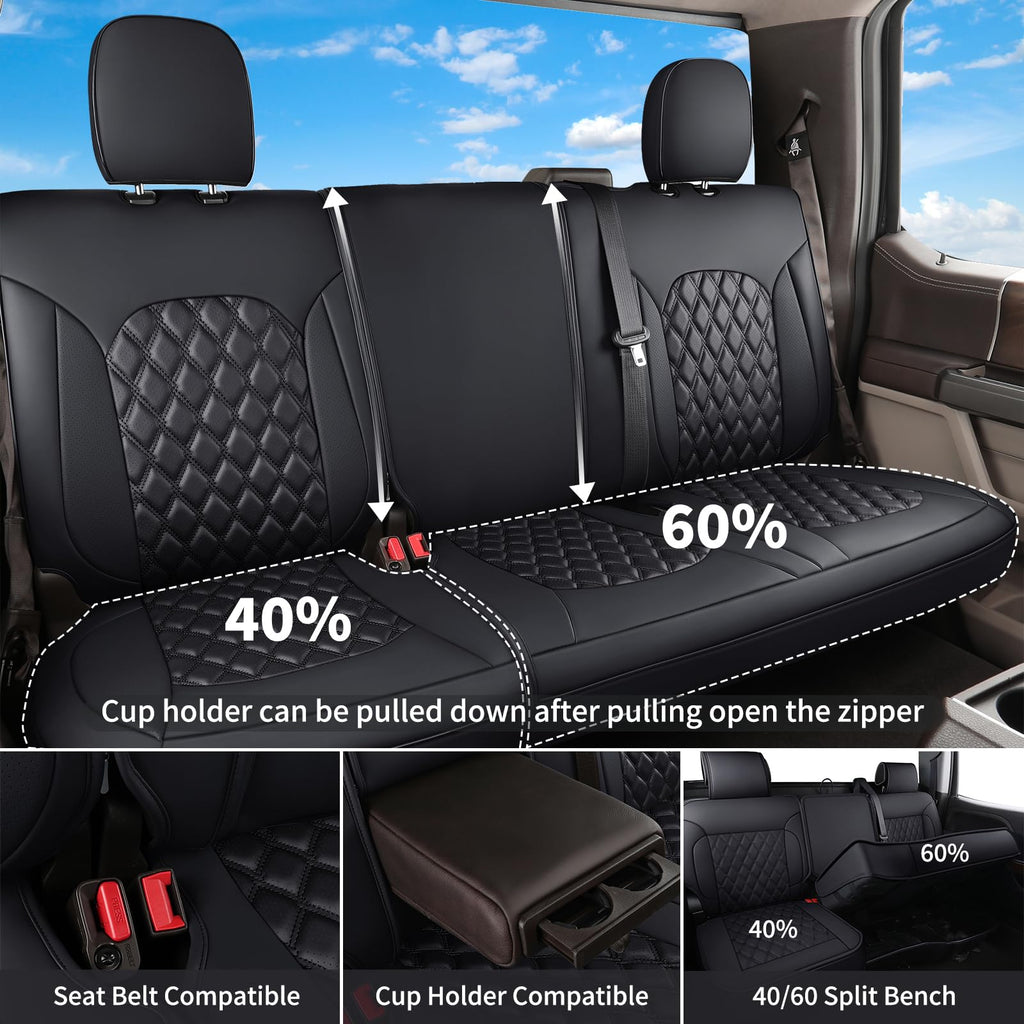 Leather Pickup Seat Cushion Cover Full Set Black N35969