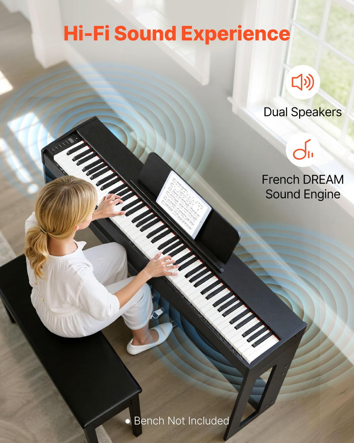 88 Keys Weighted Digital Piano with Furniture Stand and Triple Pedal, Black O9655