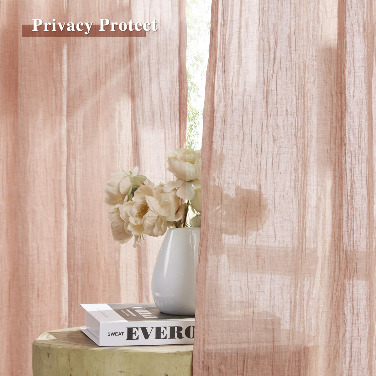 Pink Pinch Pleated Sheer Curtains 96 Inches Long, Set of 2 L9944