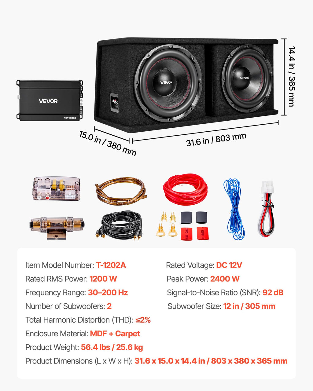 Dual 12" Enclosed Powered Subwoofer with Amplifier K659