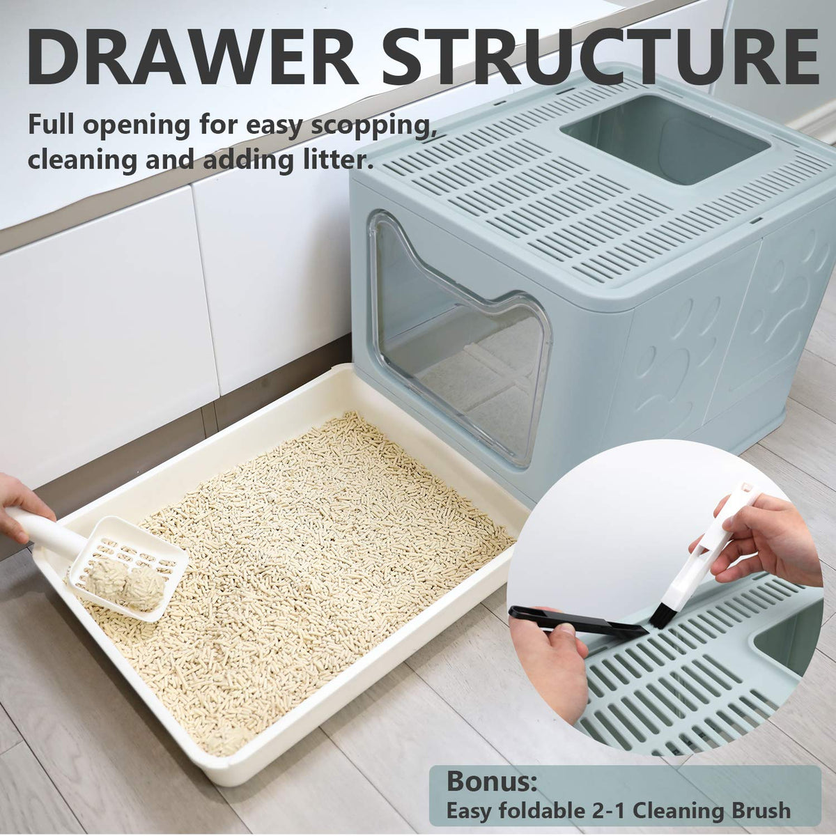 Foldable Enclosed Cat Litter Box with Lid and Litter Scoop V354