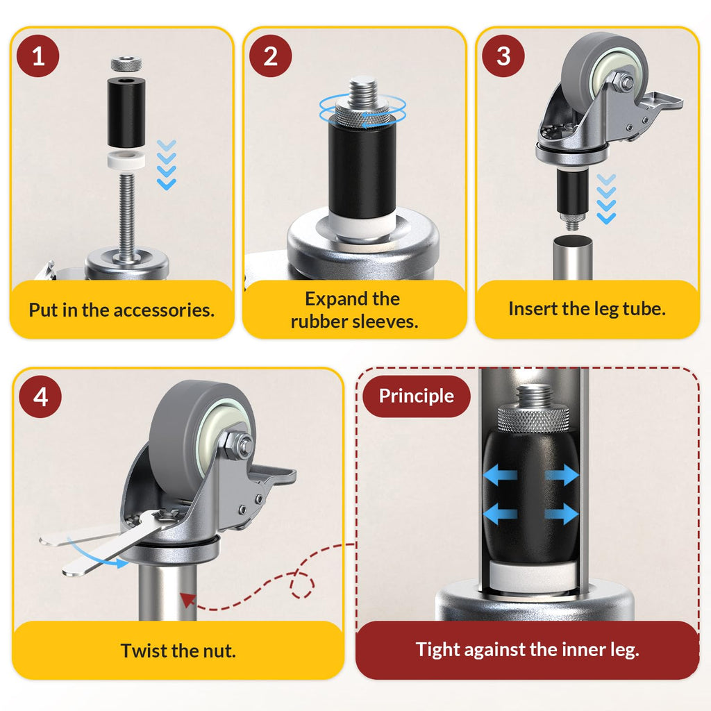 3 Inch Expanding Stem Locking Swivel Casters Set of 4 J618