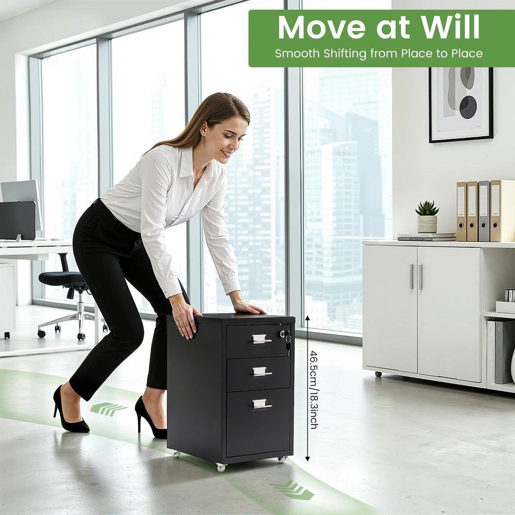 Black 3-Drawer Metal File Cabinet U198