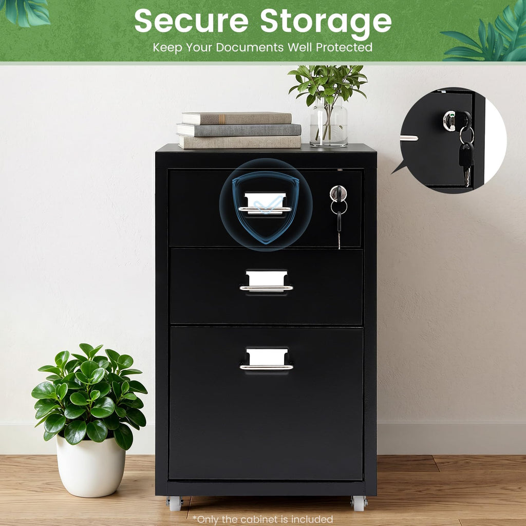 Black 3-Drawer Metal File Cabinet U198