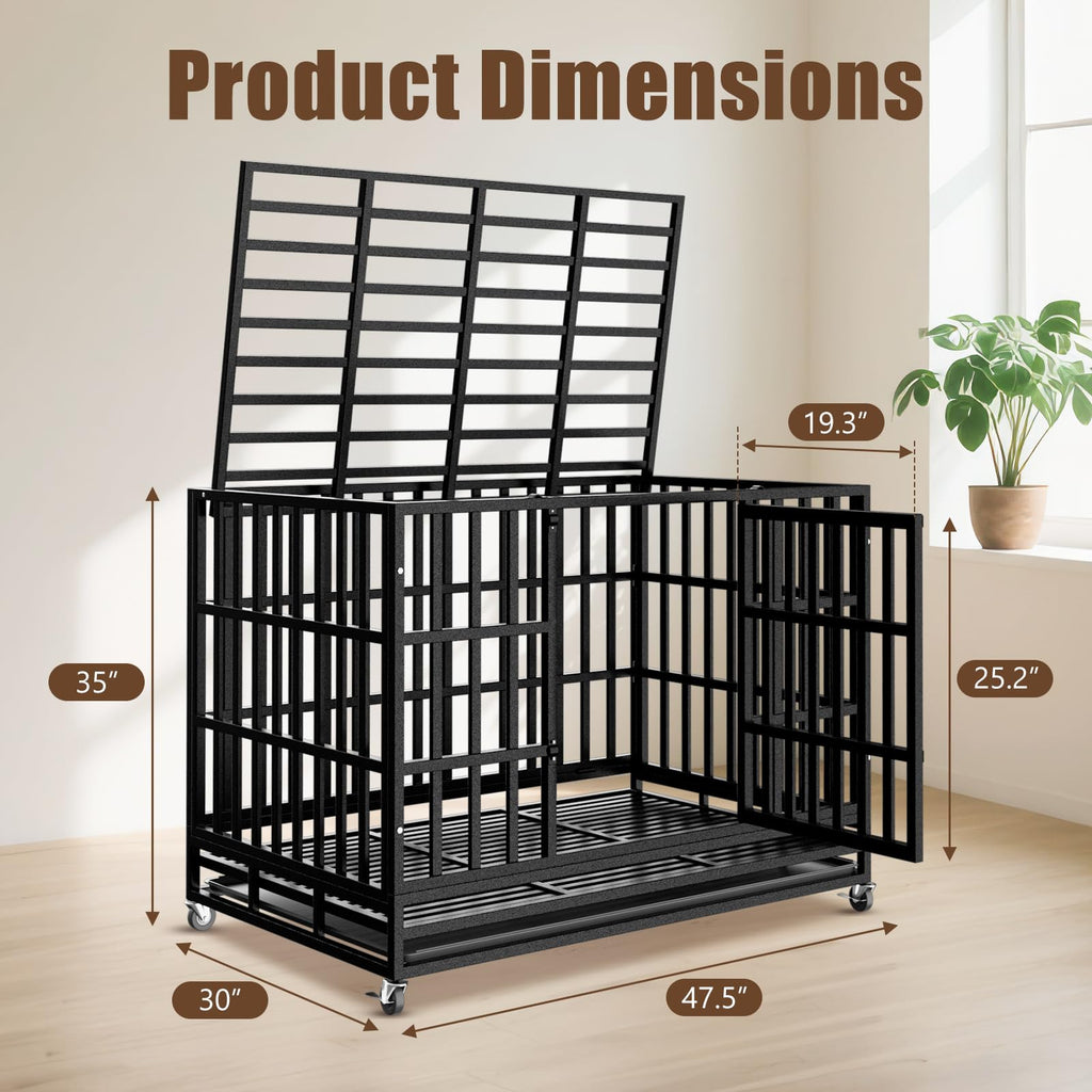 48 Inch Heavy Duty Dog Crate Kennel with Wheels X353739