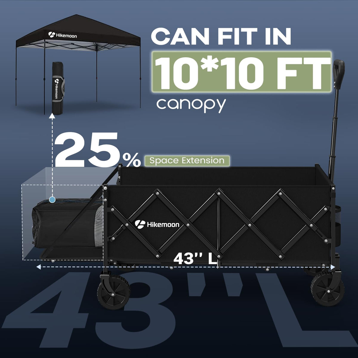 43'' Extra Long Folding Wagon with Extended Tailgate, Black V46072