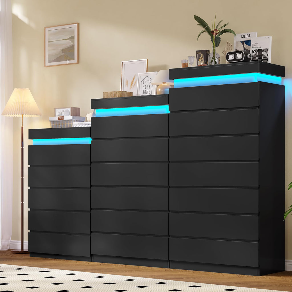 Black 6 Drawer Dresser M620