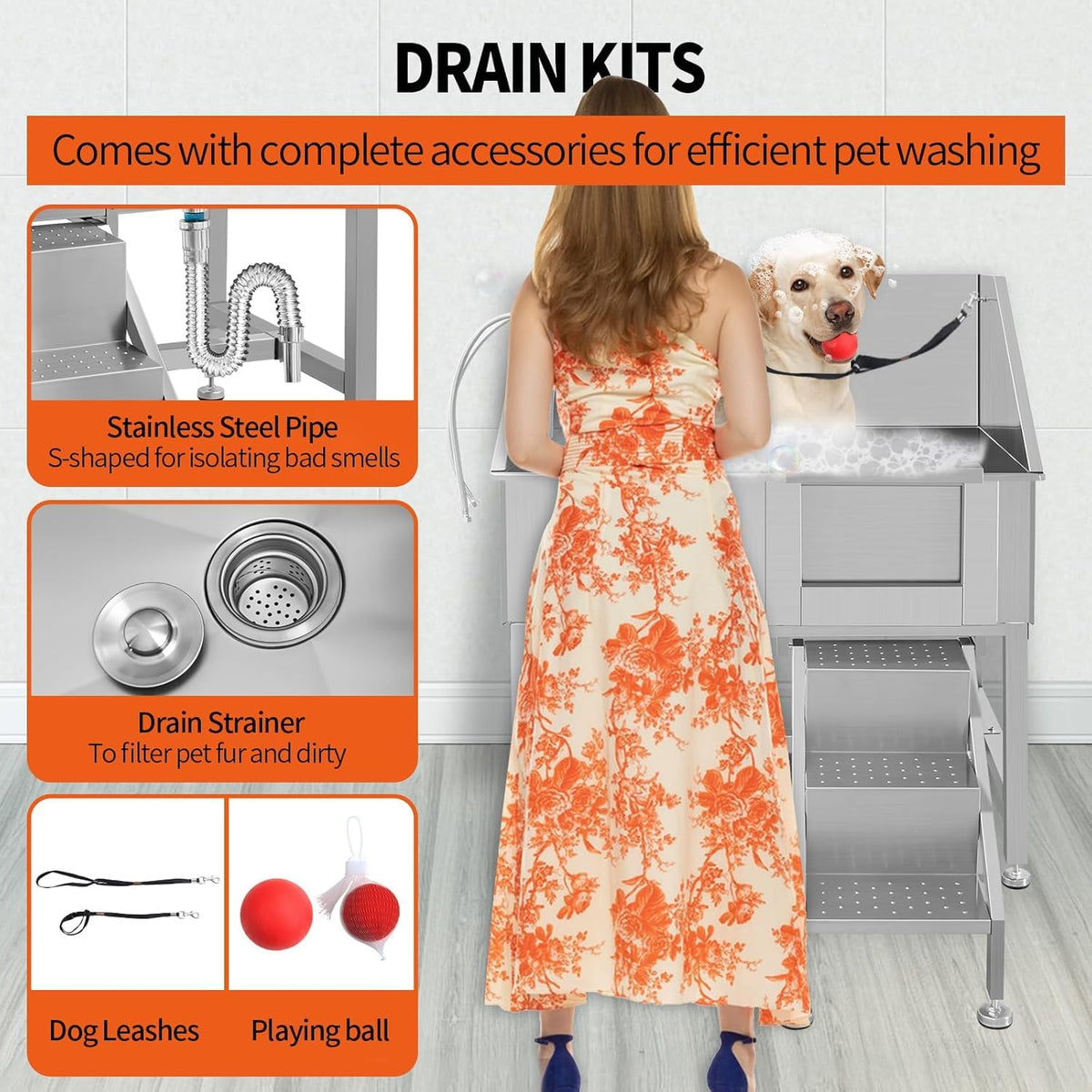 38" Stainless Steel Dog Grooming Tub with Ramp K41032