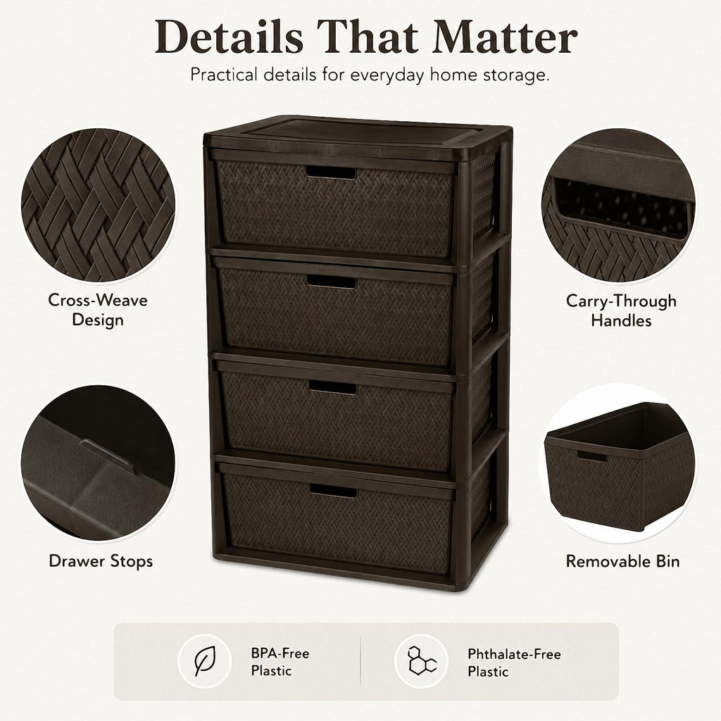 Brown 4 Drawer Plastic Storage Organizer P9453