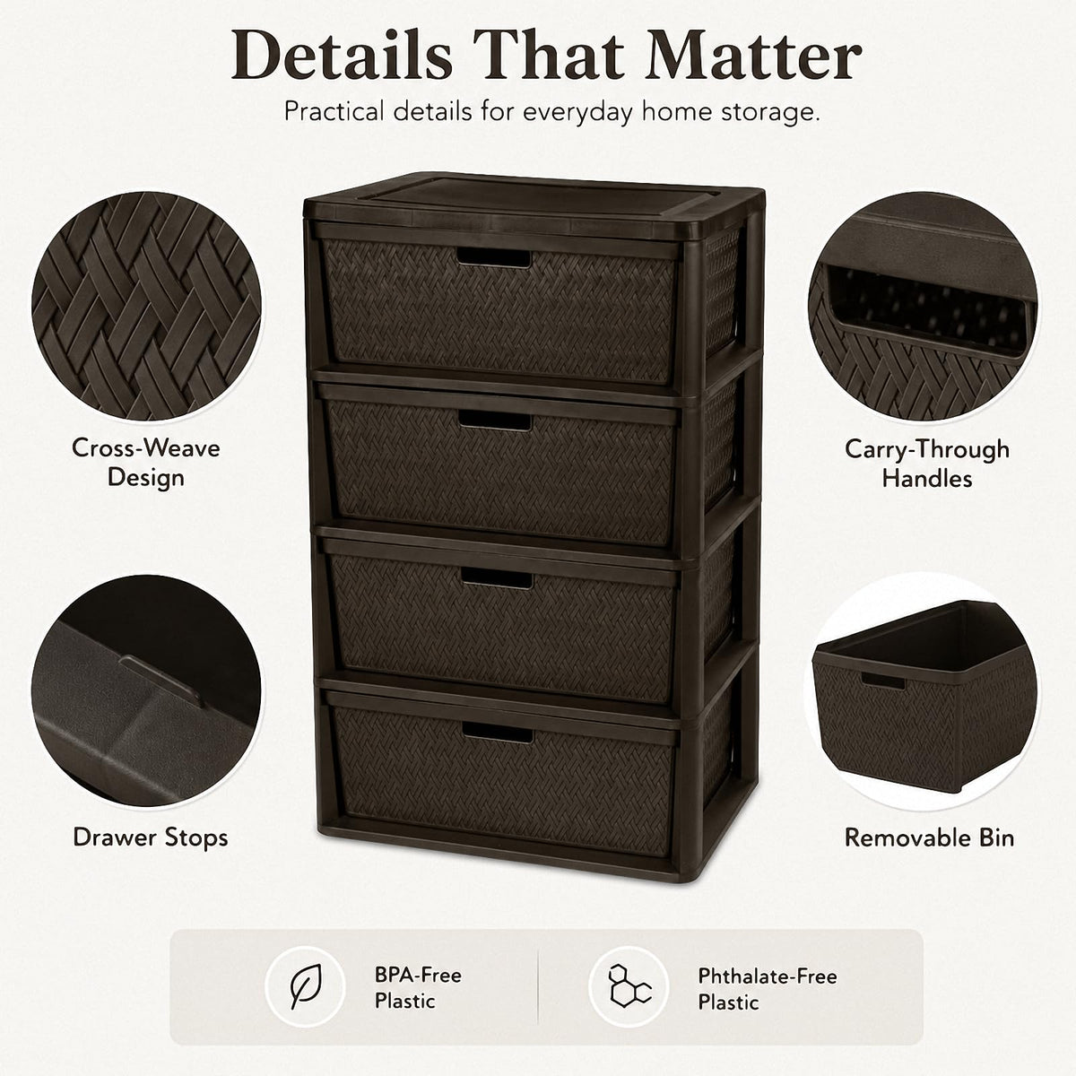 Brown 4 Drawer Plastic Storage Organizer P9453