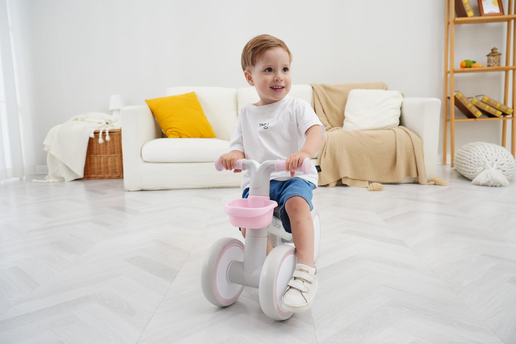 Pink Toddler Balance Bike with Adjustable Seat and Front Basket W743