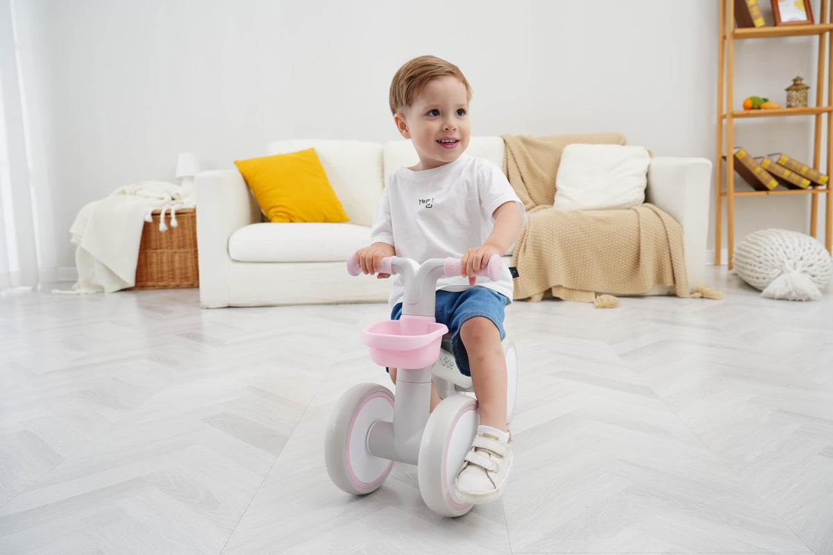 Pink Toddler Balance Bike with Adjustable Seat and Front Basket W743