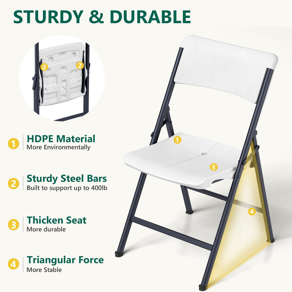 White 4 Pack Plastic Folding Chairs with Metal Frame V7706