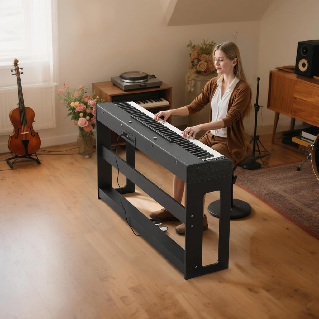 88 Keys Weighted Digital Piano with Furniture Stand and Triple Pedal, Black O9655