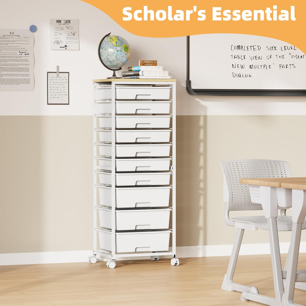 Rolling Storage Cart with 10 Drawers, White V629439