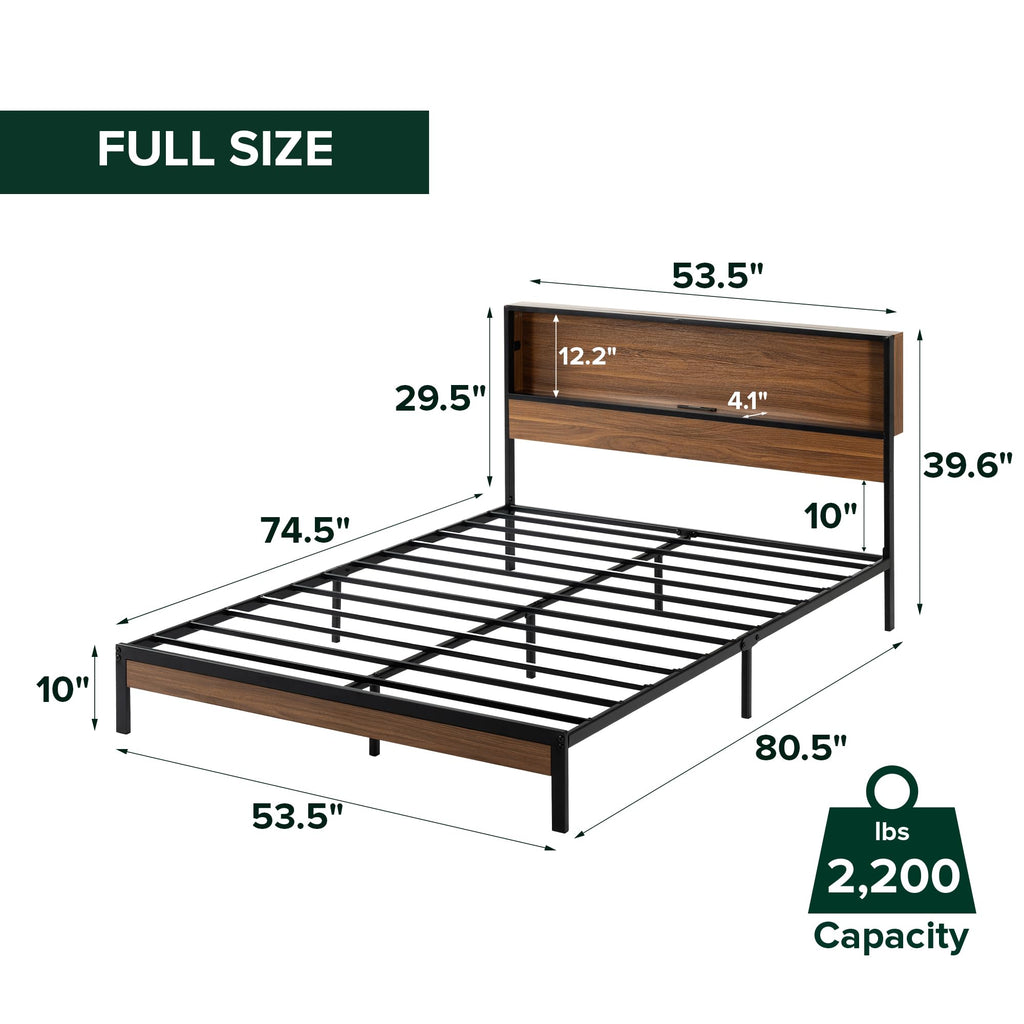 Full Platform Bed Frame with LED Lights and USB Charging Station X137