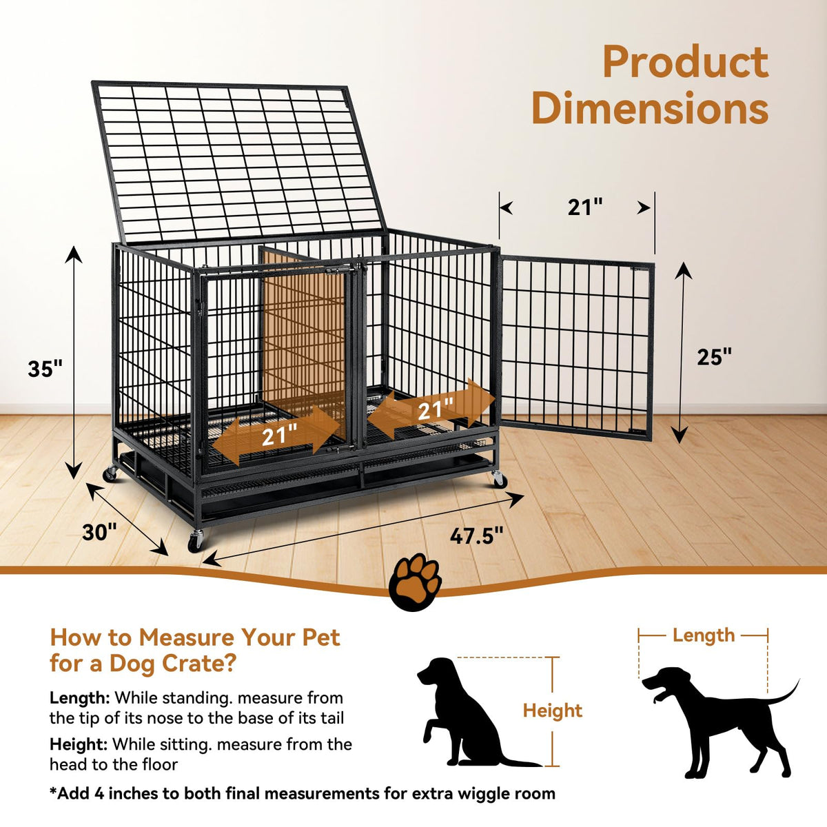 48 inch Wire Dog Crate with Divider V6944