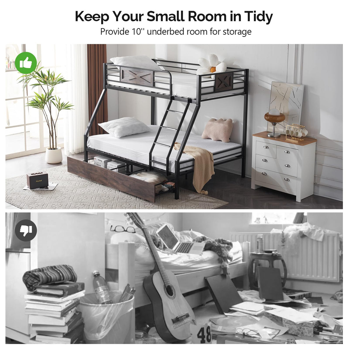 Twin Over Full Metal Bunk Bed with 2 Storage Drawers Z1068