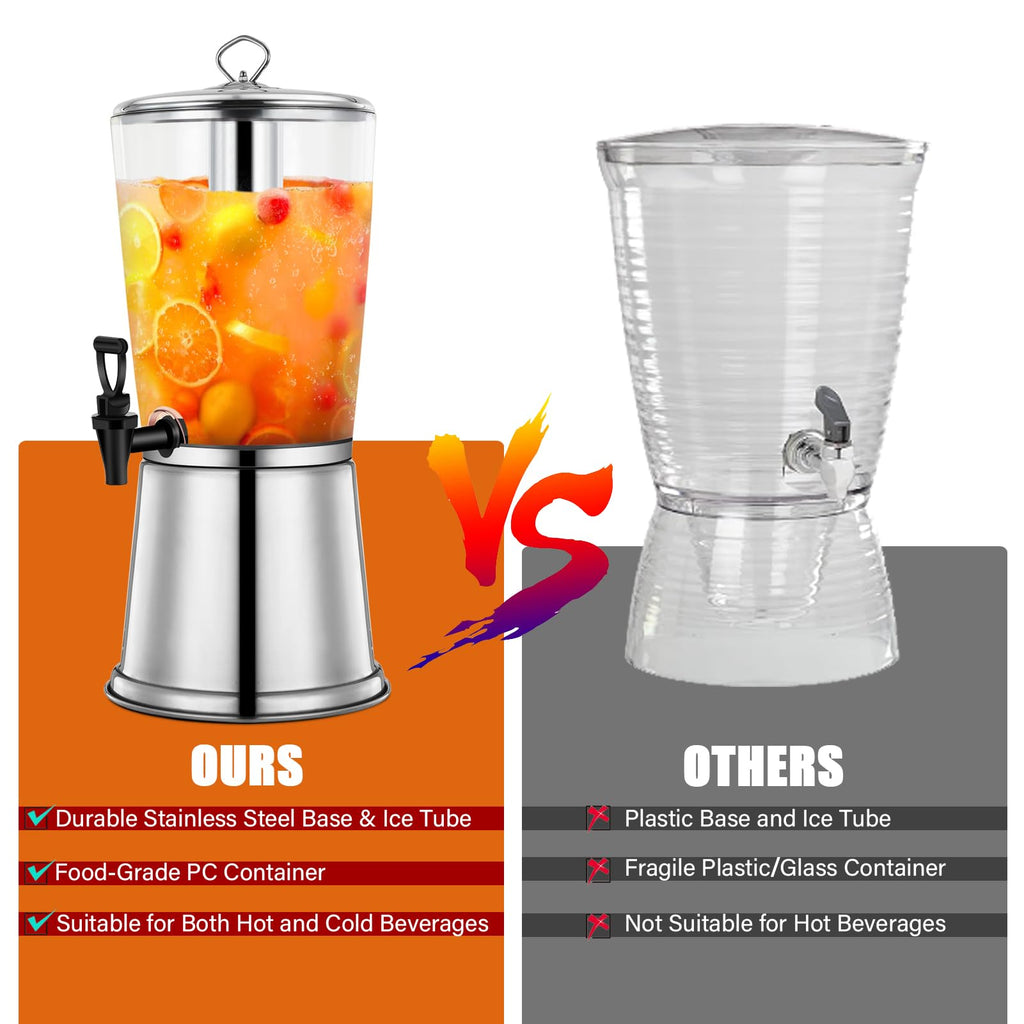 2 Gallons Stainless Steel Beverage Dispenser with Stand and Spigot A18888