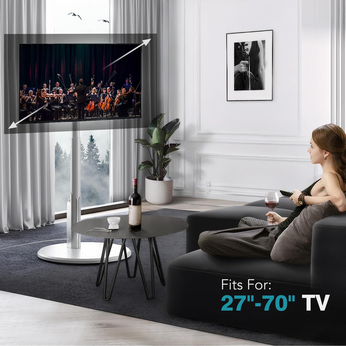 Mobile TV Stand with Power Outlet, Rolling TV Cart for 27-70 Inch, Height Adjustment, Holds up to 88lbs Y216039