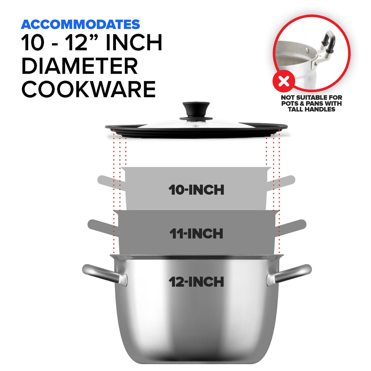Silicone & Glass Universal Lid 10.5 to 12 Inches I341