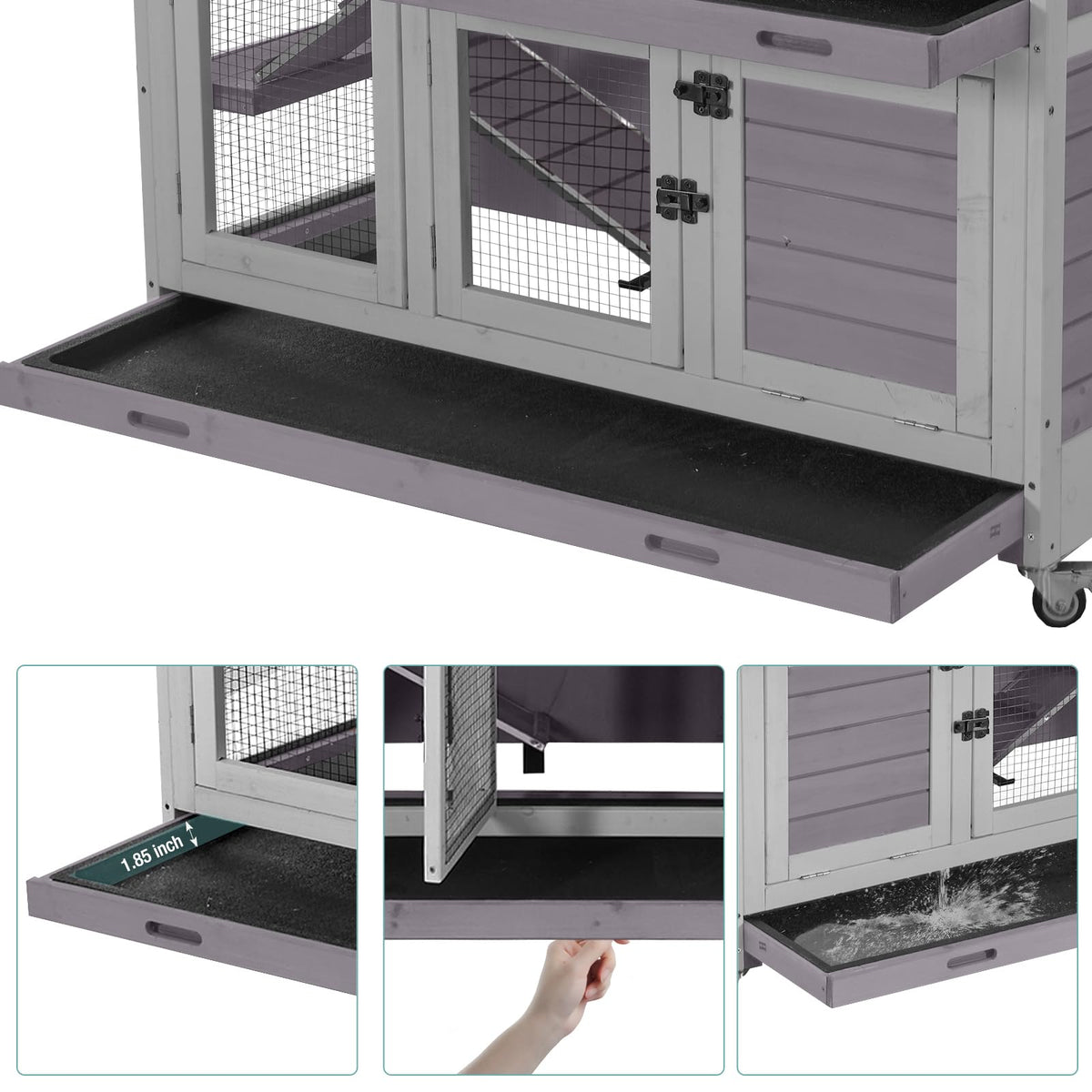 2-Tier Wooden Small Animal Cage with Trays, Wheels & Ramp M352