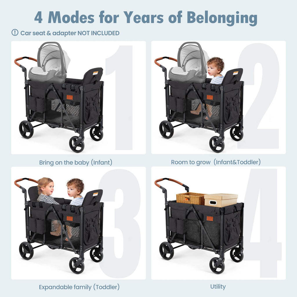 Foldable All-Terrain Double Wagon Stroller with Canopy C387172