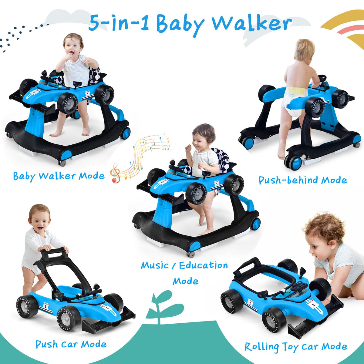 5-in-1 Foldable Baby Walker with Adjustable Height D51402
