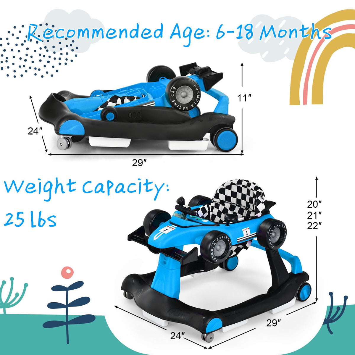 5-in-1 Foldable Baby Walker with Adjustable Height D51402