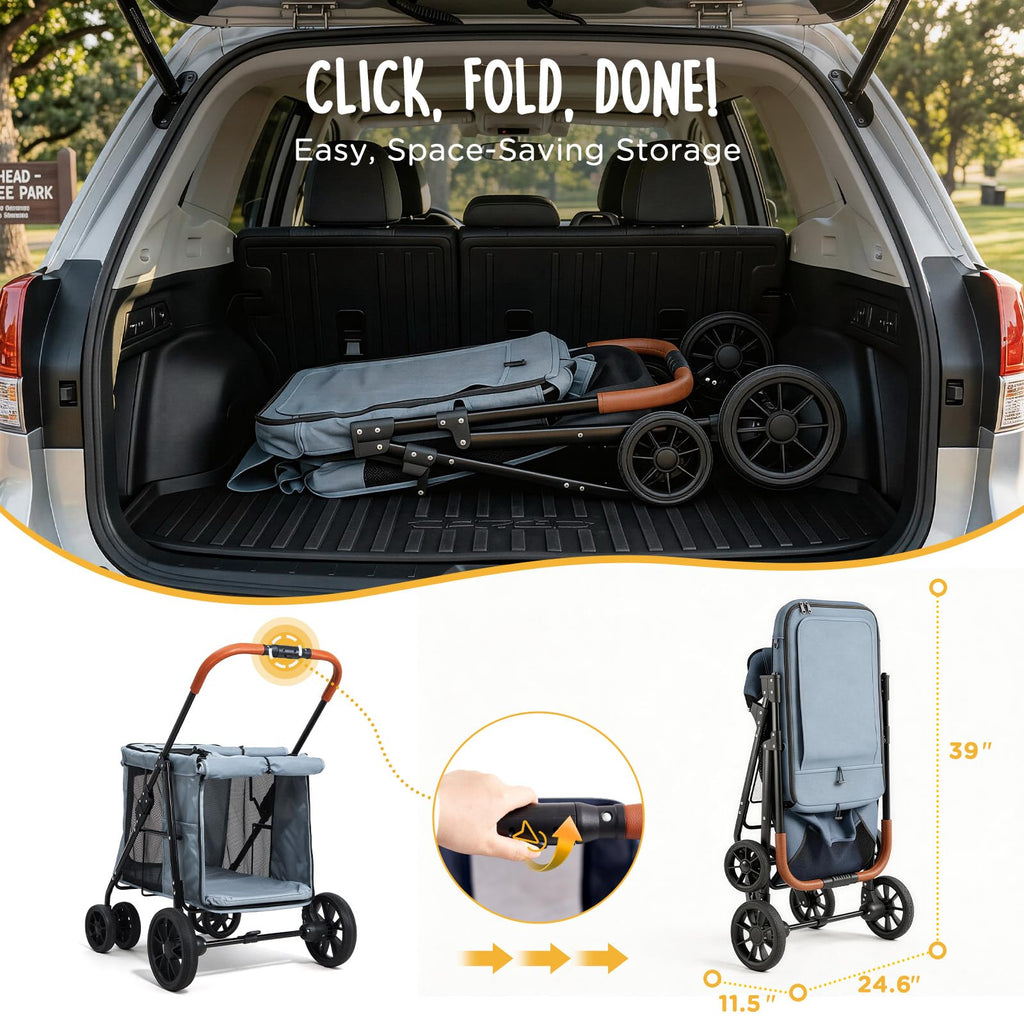 Heavy Duty Foldable Pet Stroller with All-Terrain Wheels, 55 lbs Capacity, Grey M636078