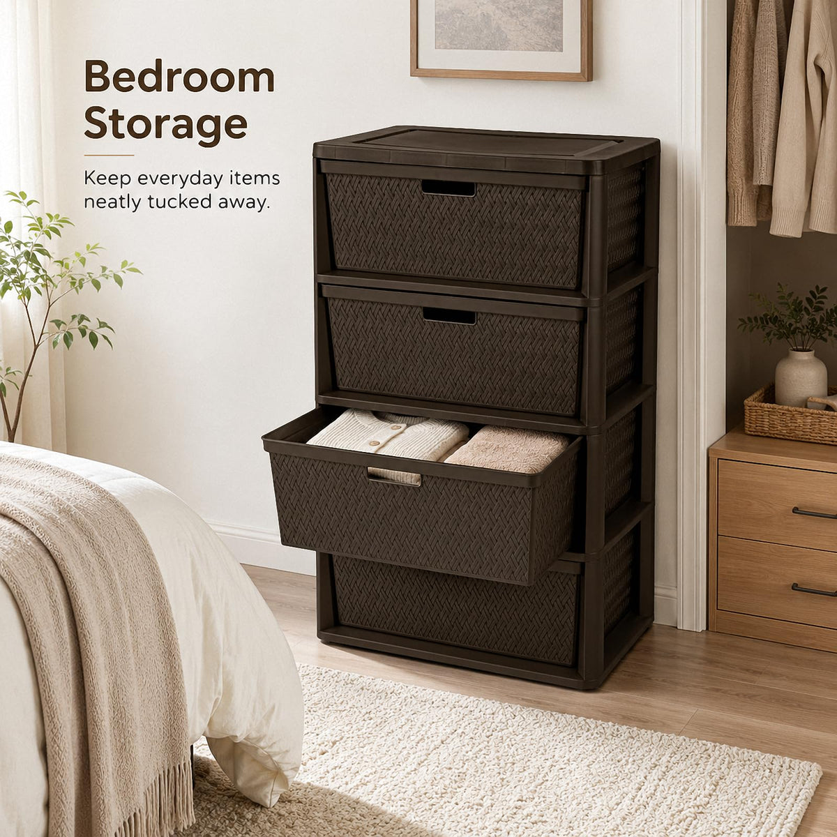Brown 4 Drawer Plastic Storage Organizer P9453