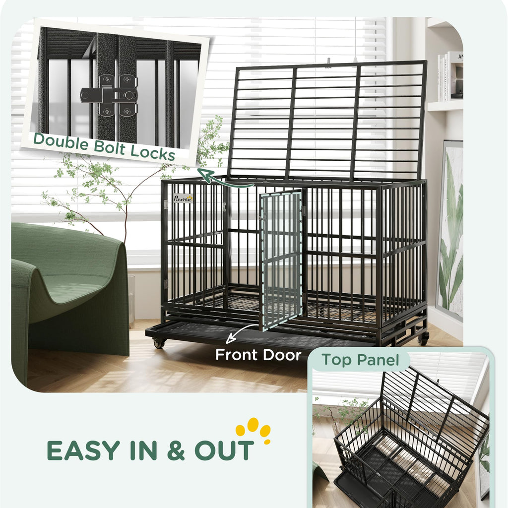 48" Heavy Duty Metal Dog Crate with Lockable Wheels Z135