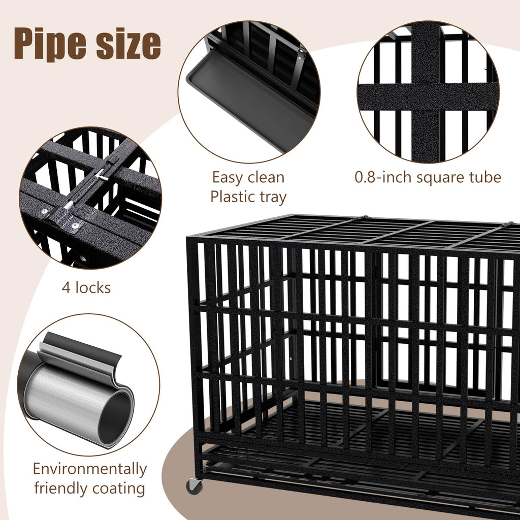 48 Inch Heavy Duty Dog Crate Kennel with Wheels X353739