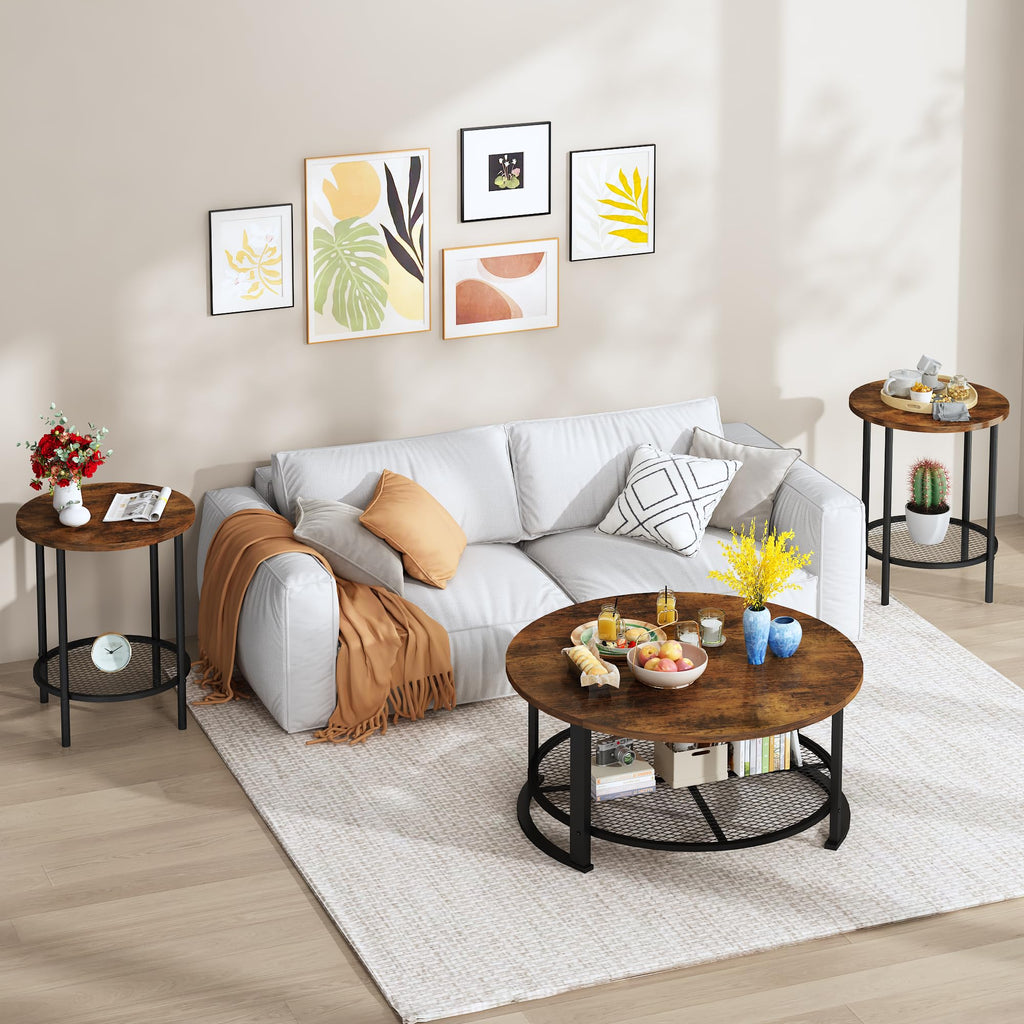3-Piece Round Coffee Table Set with Storage C72956