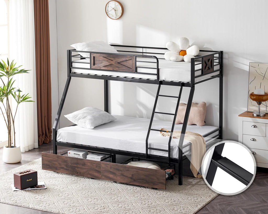 Twin Over Full Metal Bunk Bed with 2 Storage Drawers Z1068