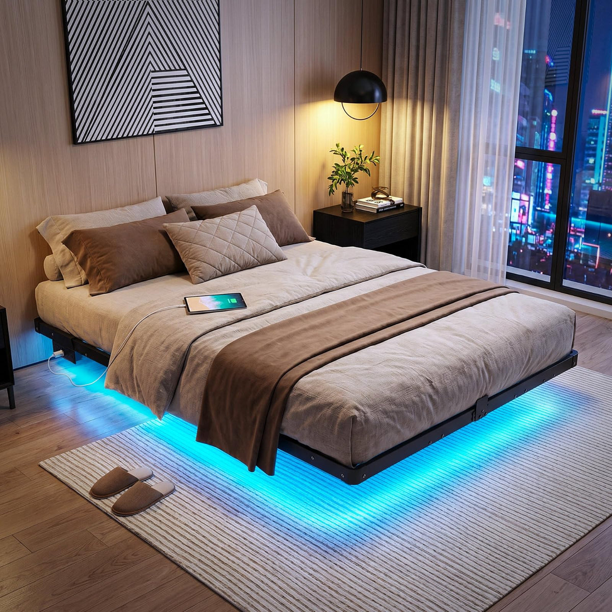 Full Floating Bed Frame with LED Lights D52016