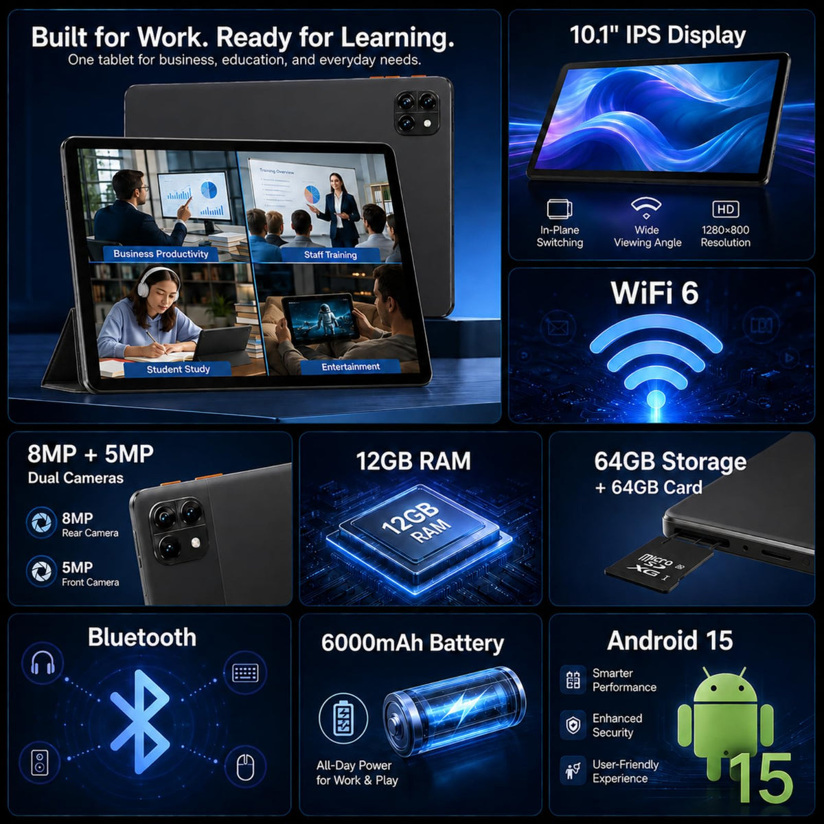Android 15 Tablet, Octa-core 12GB RAM + 64GB + 64GB Card A49390