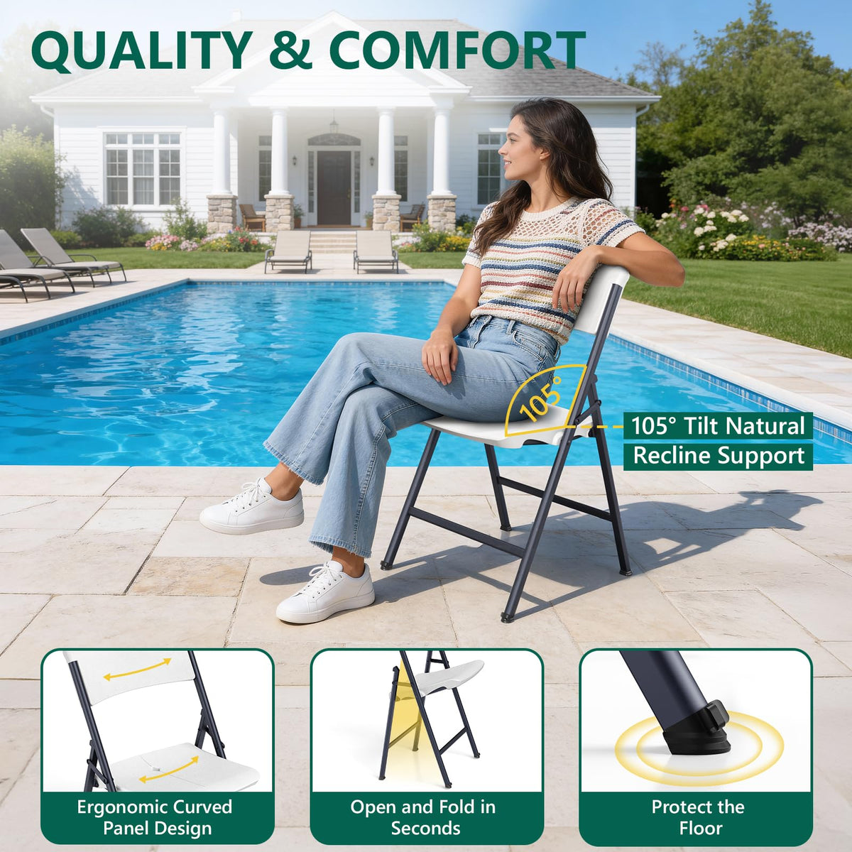 White 4 Pack Plastic Folding Chairs with Metal Frame V7706