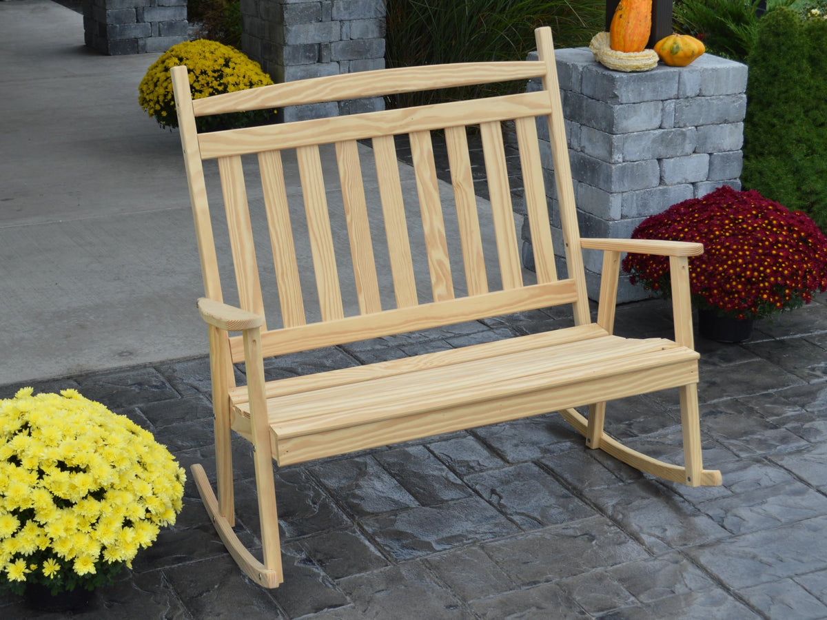 51 Inch Unfinished Pine Wood Double Rocking Chair U97612