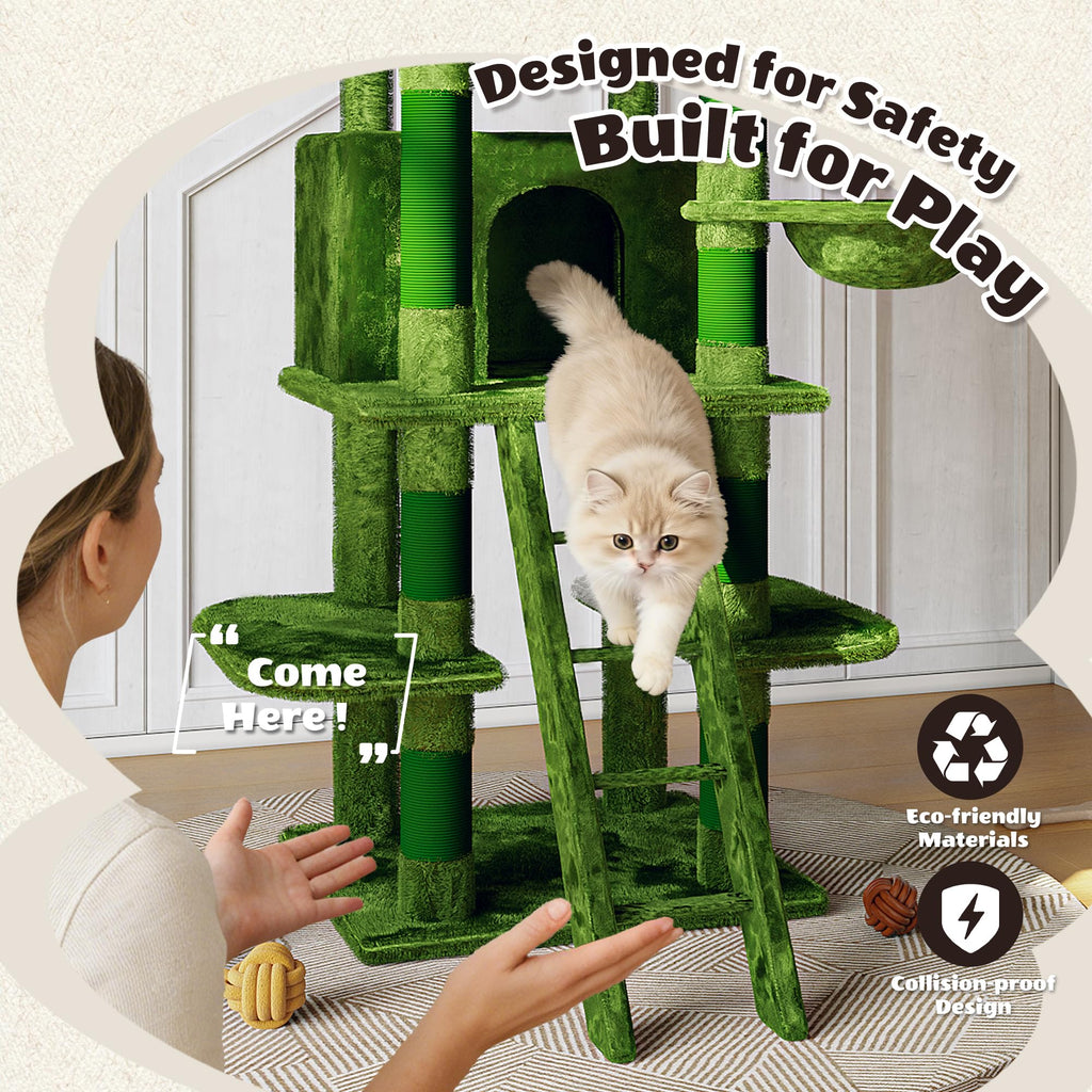 70.87'' Cat Tree Tower with Scratching Post and Hanging Hammock R7379