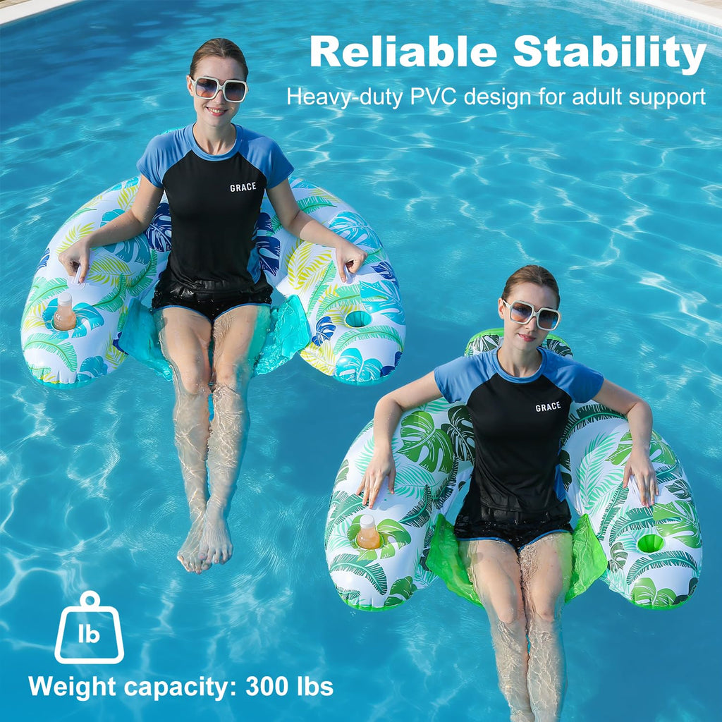 2 Pack Inflatable Pool Float Chair with Cup Holder A635