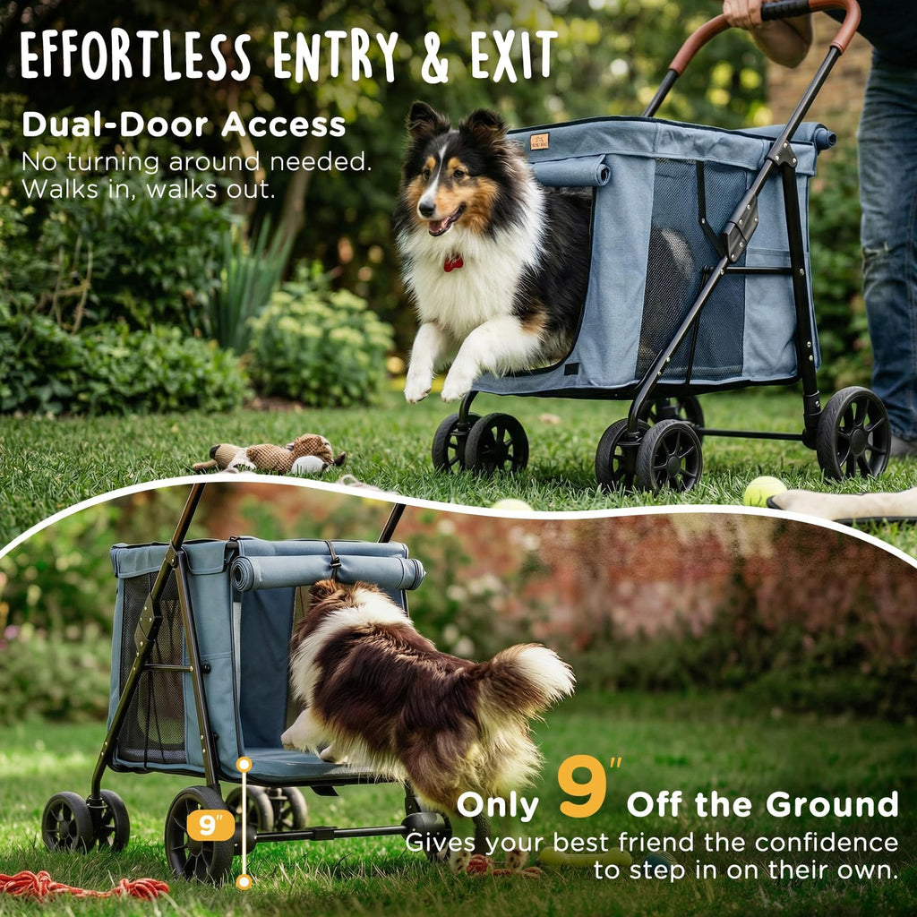 Heavy Duty Foldable Pet Stroller with All-Terrain Wheels, 55 lbs Capacity, Grey M636078