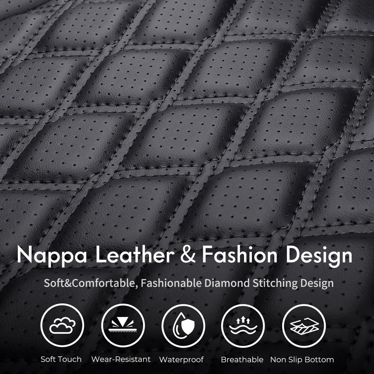 Leather Pickup Seat Cushion Cover Full Set Black N35969