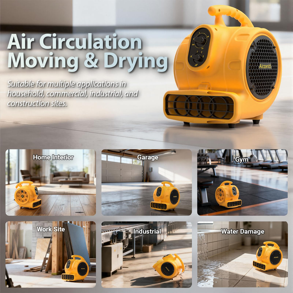 1100 CFM 3-Speed Industrial Air Mover Floor Blower Fan B1016