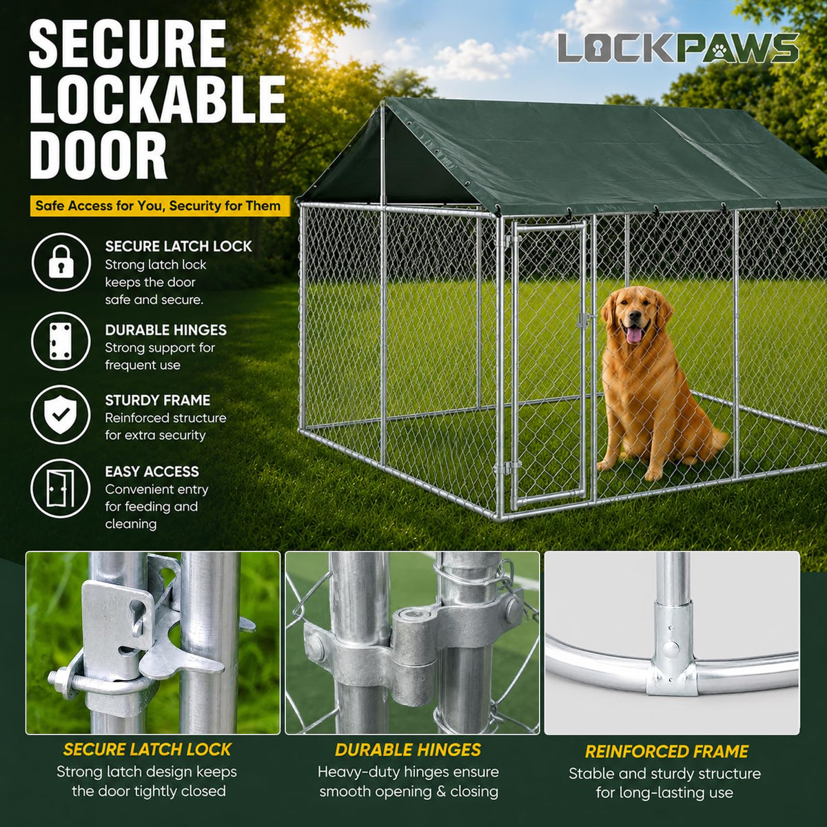 10x10FT Heavy Duty Galvanized Steel Outdoor Dog Kennel N412869