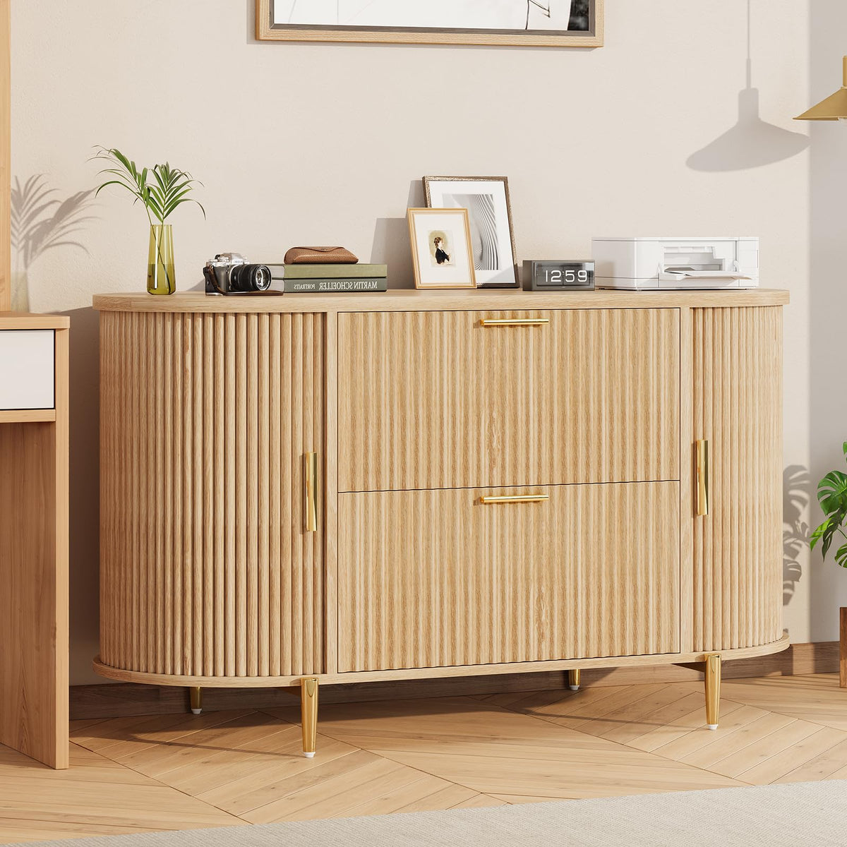 2 Drawer File Cabinet with 2 Sliding Door T44142