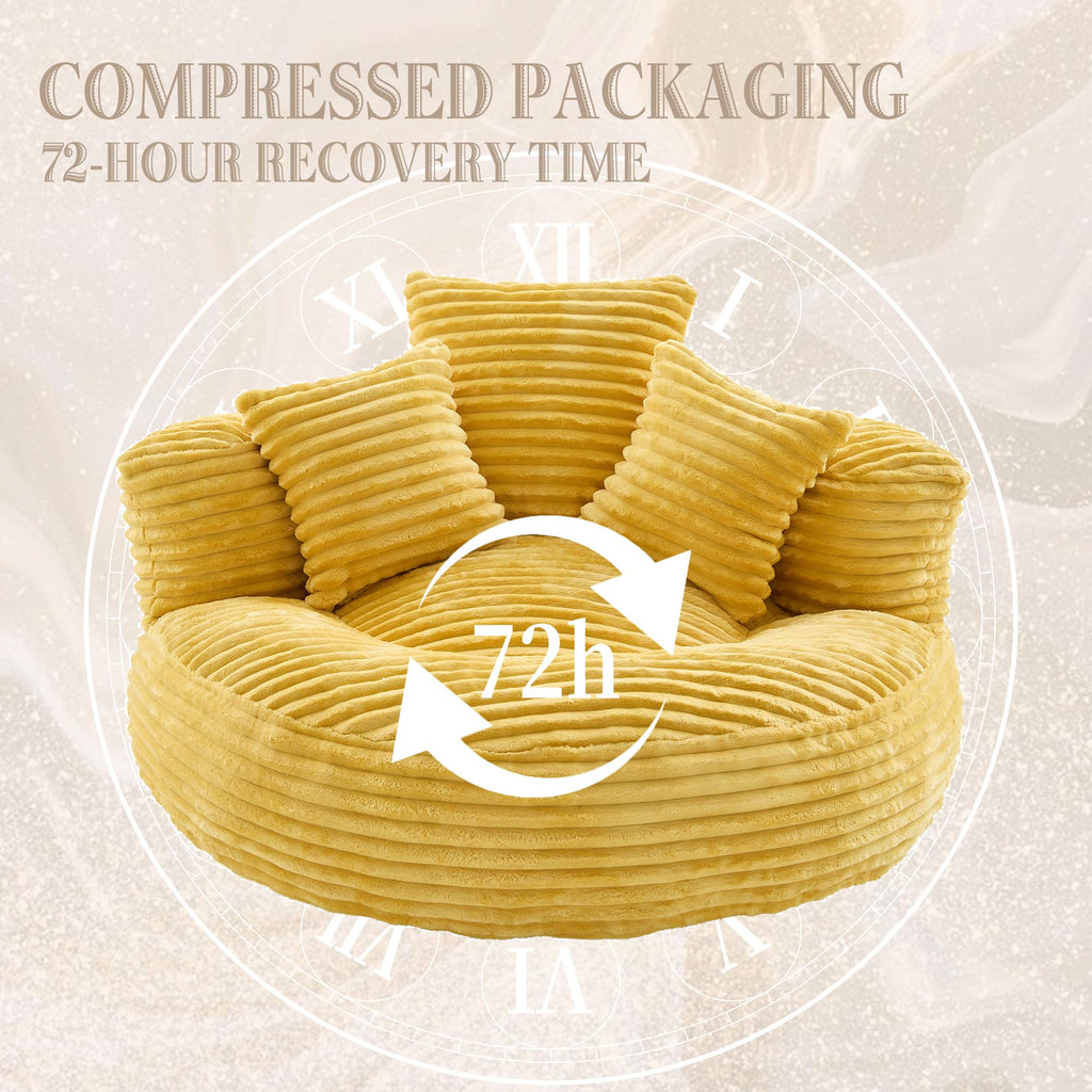 Oversized Memory Foam Bean Bag Chair with Pillows and Backrest, Mustard Yellow A893316